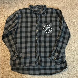 Messy Buns and Guns black and gray women’s flannel
